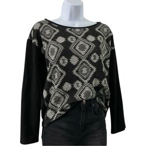 PROMOD Geometric Diamond Jacquard Knit Sweater Top Dark Grunge Boho Chic Retro